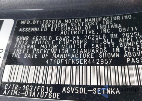 2014 Toyota Camry Le z USA, uszkodzony, nr VIN 4T4BF1FK5ER442957